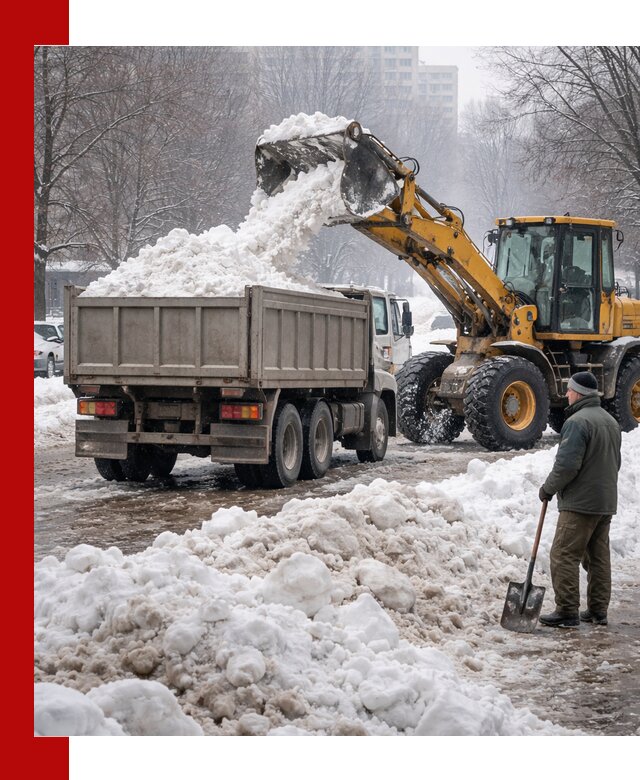 Вывоз снега грузовой техникой в Бузулуке оперативно и чисто